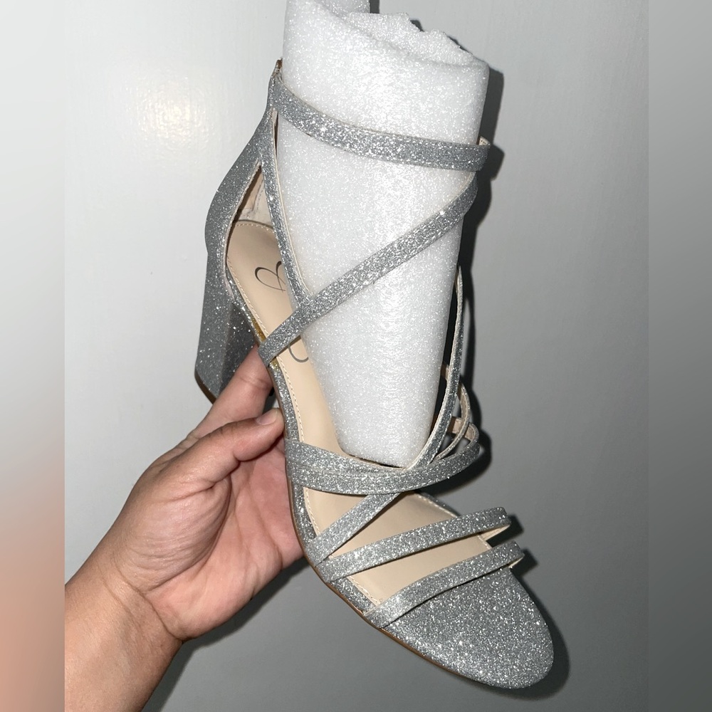 Jessica Simpson Stassey Glitter Strappy Block Heel Sandals 8 1/2